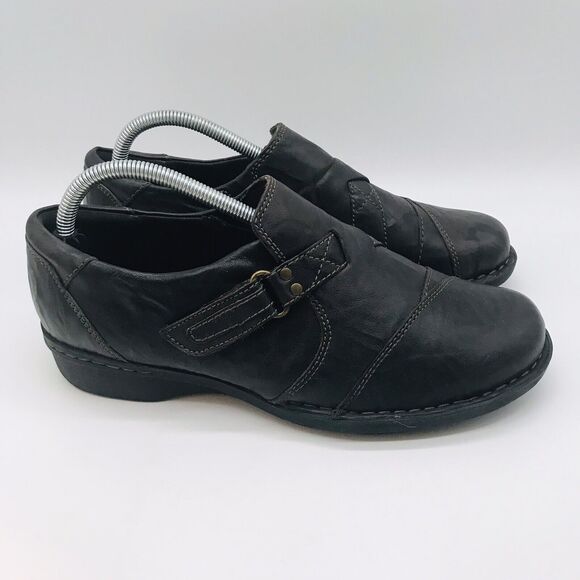 Clarks Collection Soft Cushion Hook & Loop Shoe Women's 9W Brown Leather Loafers - Picture 3 of 11